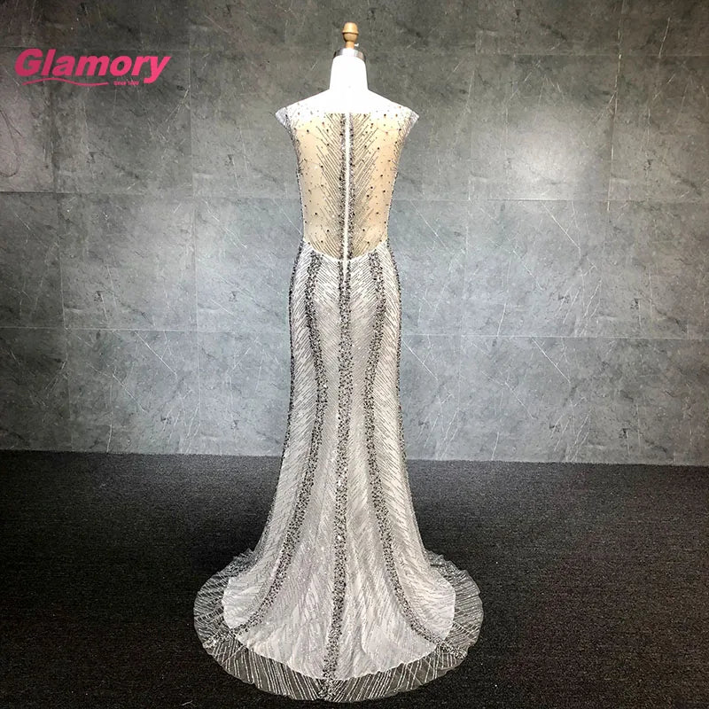 2020 New Sexy O Neck Luxury Beaded Prom Dresses Backless Mermaid Dress Banquet Evening Formal Gowns