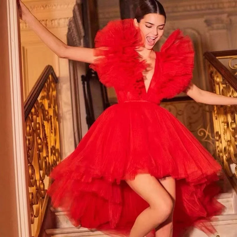 New Backless Pleated Three-dimensional Large Trailing Gauze Skirt Long Evening Dress Large Party Costumes for Birthday