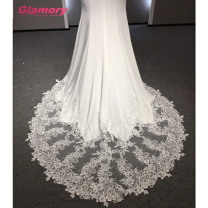 White Lvory Wholesale Cheap Mermaid Gown Satin Chiffon Lace Applique Bride Gowns Spaghetti Strap Illusion Sexy Wedding Dress