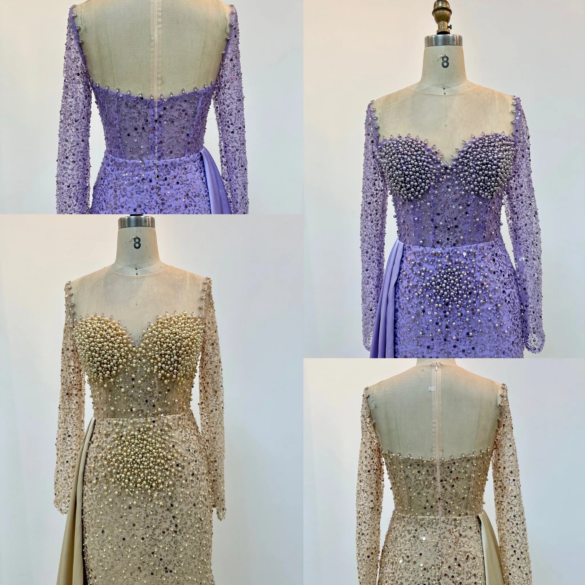 Purple Mermaid Elegant With Overskirt Luxury Pearls Beaded Evening Dresses Glitter Pearls Sequins Party Dress for Women 2025