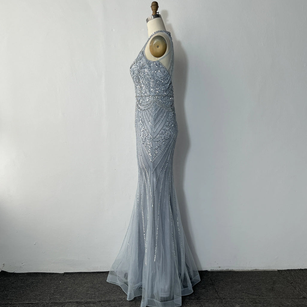 Fashion Party Sexy Halter Neck Crystal Decoration Dubai Dress Luxury Shiny Slim Slimming Beading Banquet Dress