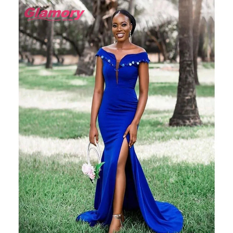 Women Off Shoulder Slash Neck Maxi Vestidos Mermaid Floor Length Bodycon Sexy Solid Color Long Evening Party Dress