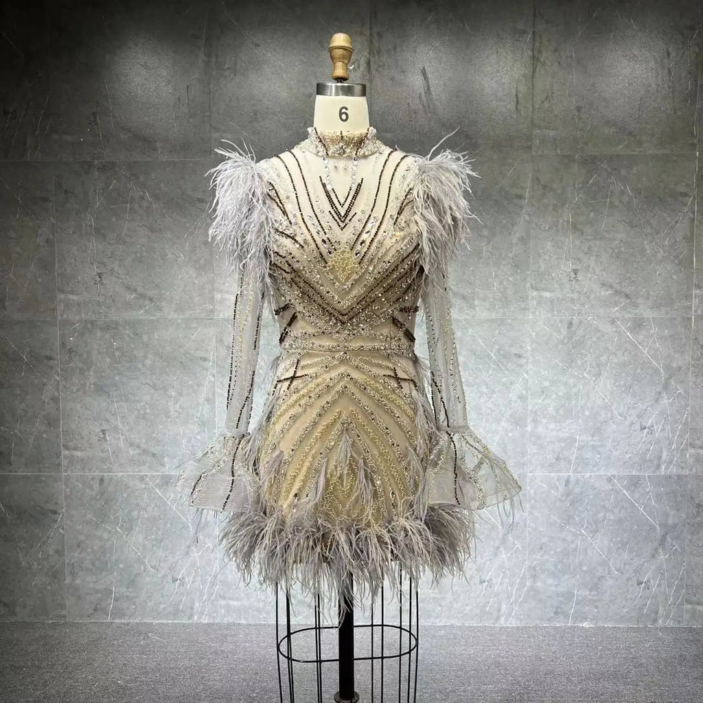 Luxury Feather Sexy Beaded Shiny Rhinestone Nightclub Breast Jewelry Rhinestone Sexy Body Dress