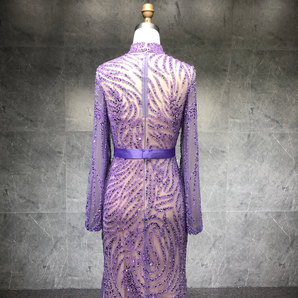 NEW Purple Mermaid Design Lady Bodycon Heavy Beading Elegant Party Long Evening Dress