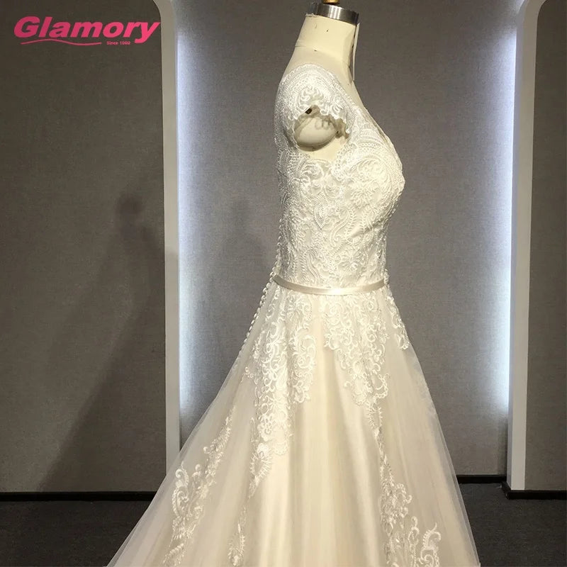 2020 Elegant A-line Appliques Sweetheart Vestidos De Novia High Quality Lace Wedding Dress With Belt