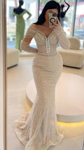 Light Champagne Pearls Evening Dress Women 2024 Mermaid Dress With Gloves Formal Prom Dresses