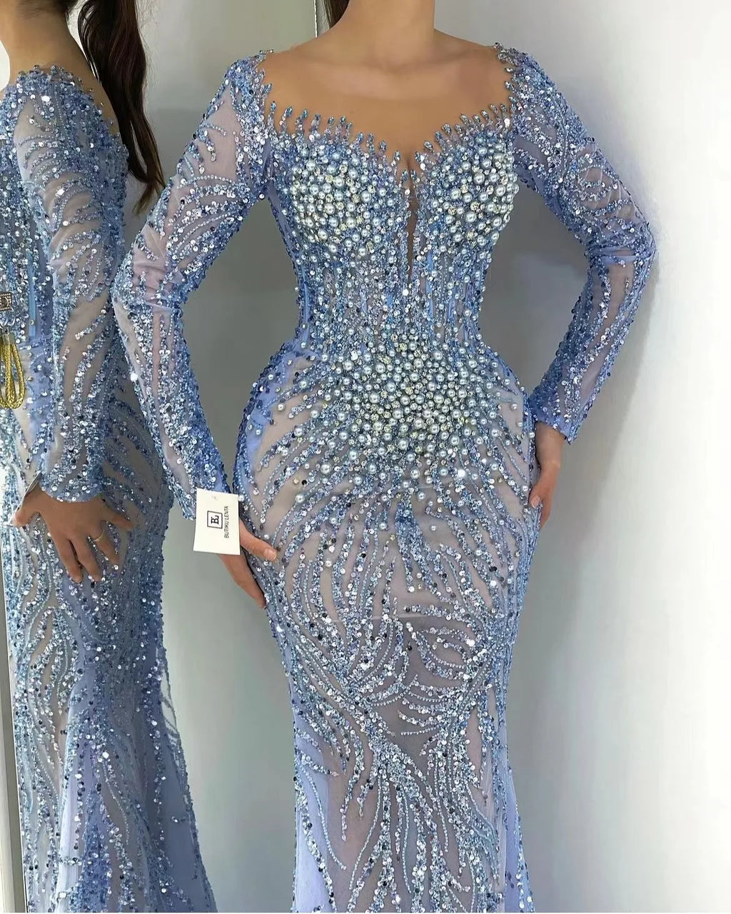 NEW Long Sleeve Evening Dress 2024 Beaded Rhinestone Mermaid Luxury Evening Dresses