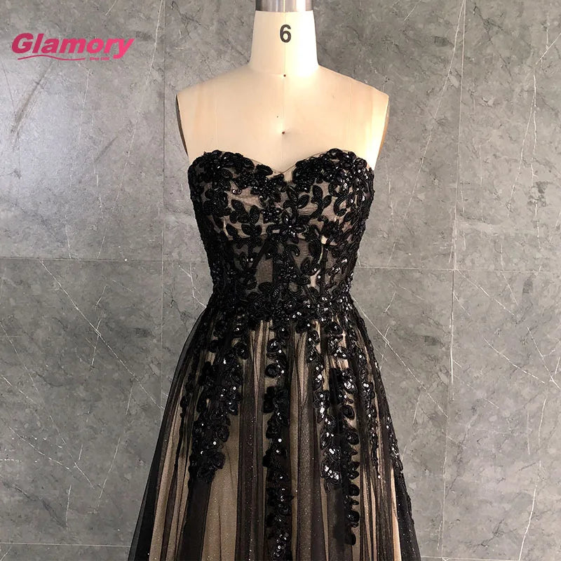Wholesale Black Prom Dress Sweetheart Floor Length Sleeveless Lace Beading A-Line Long Evening Dresses