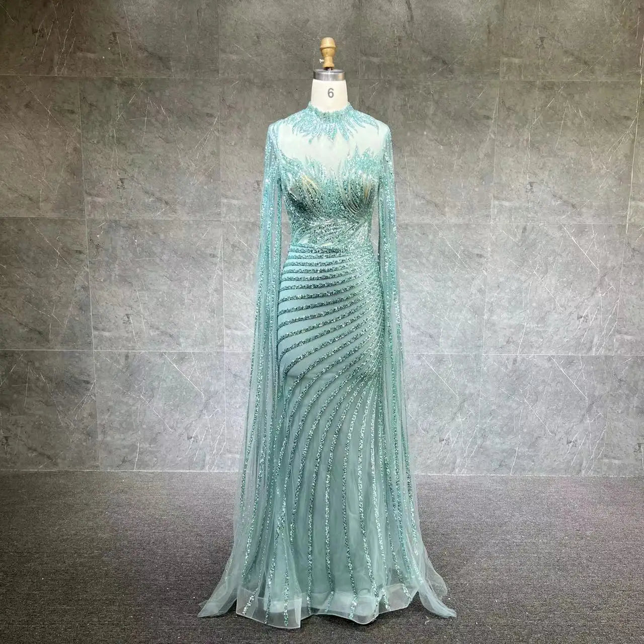 Luxury Dubai Beaded Lace Cape Sleeves Mermaid Evening Gown for Women Wedding Party Dresses