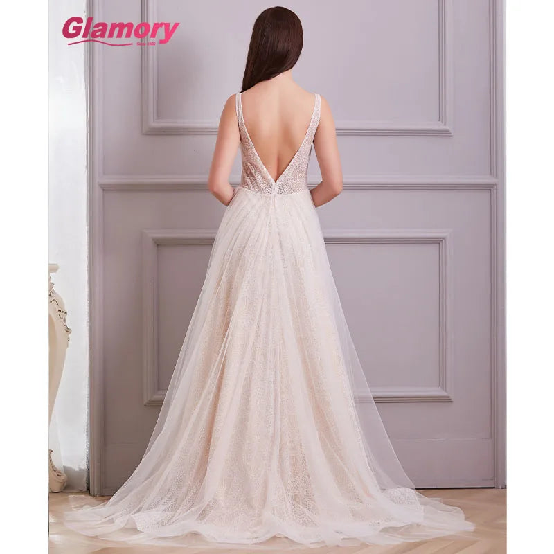 White Dresses Long Sexy See Through Glitter Tulle Prom Floor Length Evening Dress for Women