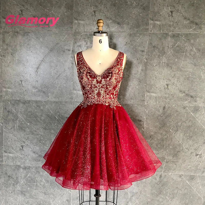 2020 Summer New Style Red Beading Lace Cheap Homecoming Dresses Short Party Dress Prom Made in China