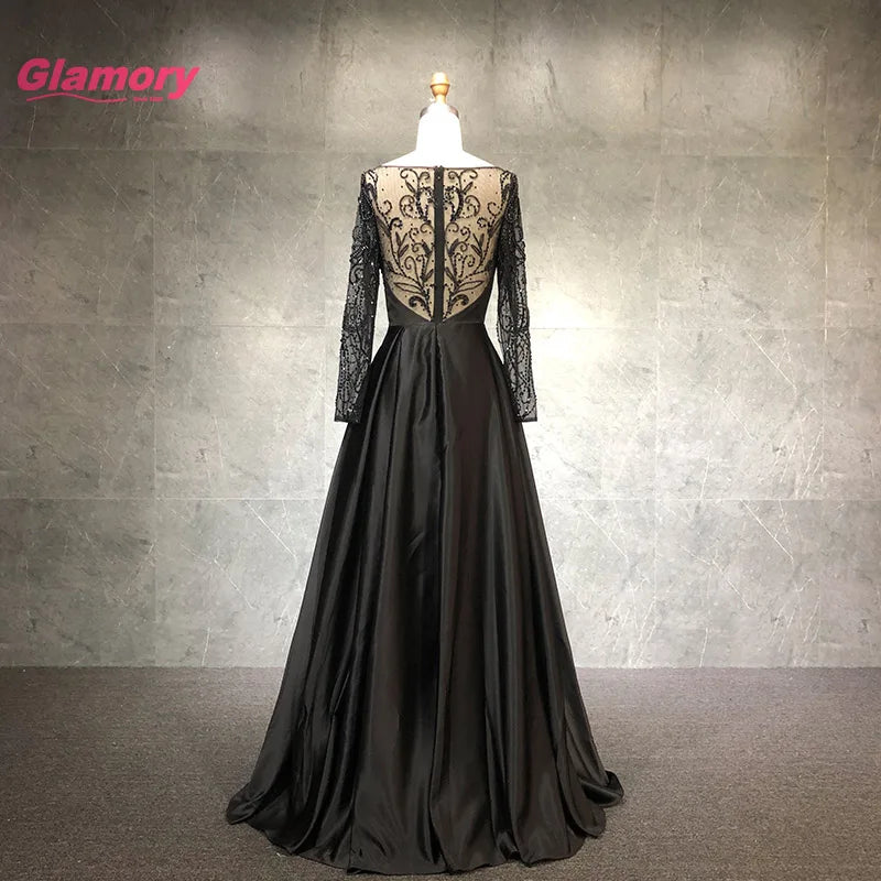 2020 Fashion New Style Deep V Neck Long Sleeves Prom Handmade Beading Evening Dress for Ladies