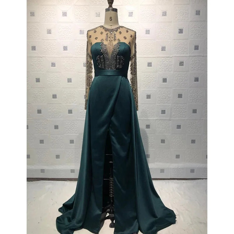 2021 New Arrival  High Quality Elegant Full Sleeve Beading Evening Dress Long Formal Party Wear