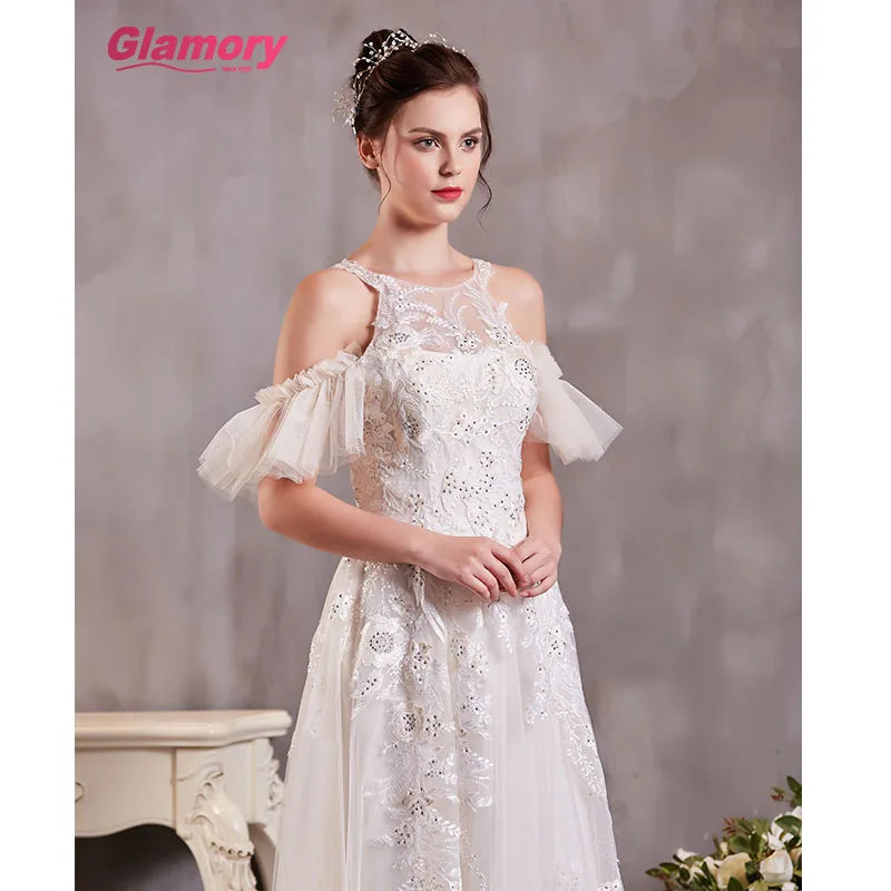 Travel Photo A-Line Dress Wedding Lawn Outdoor Seaside Tulle Beach Wedding Dress