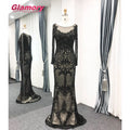 Latest Sleeve Black Dresses Dubai Womens Long Mermaid Prom Luxury Beading Evening Dress