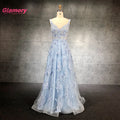 Latest Design V-neck 3D Flower Appliques A-Line Prom Dress Women Party Dresses Prom Gowns