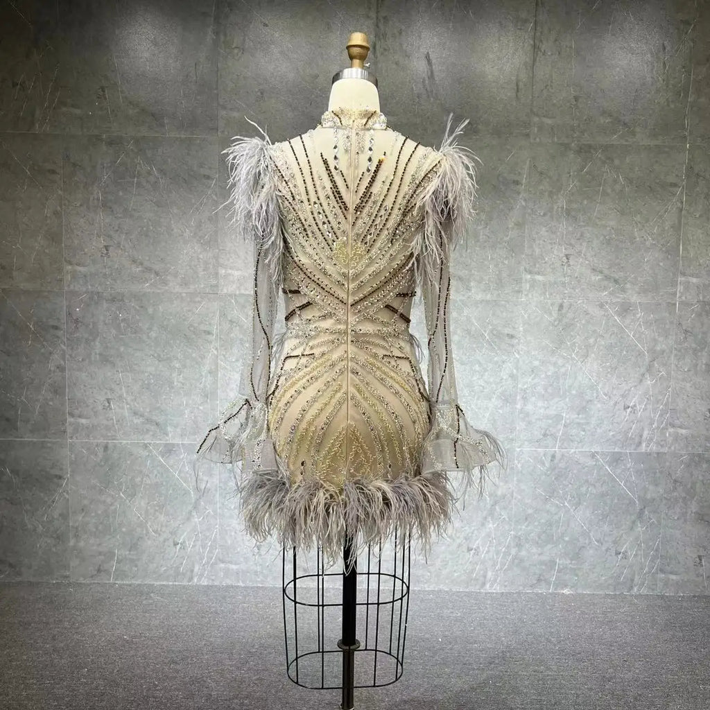 Luxury Feather Sexy Beaded Shiny Rhinestone Nightclub Breast Jewelry Rhinestone Sexy Body Dress