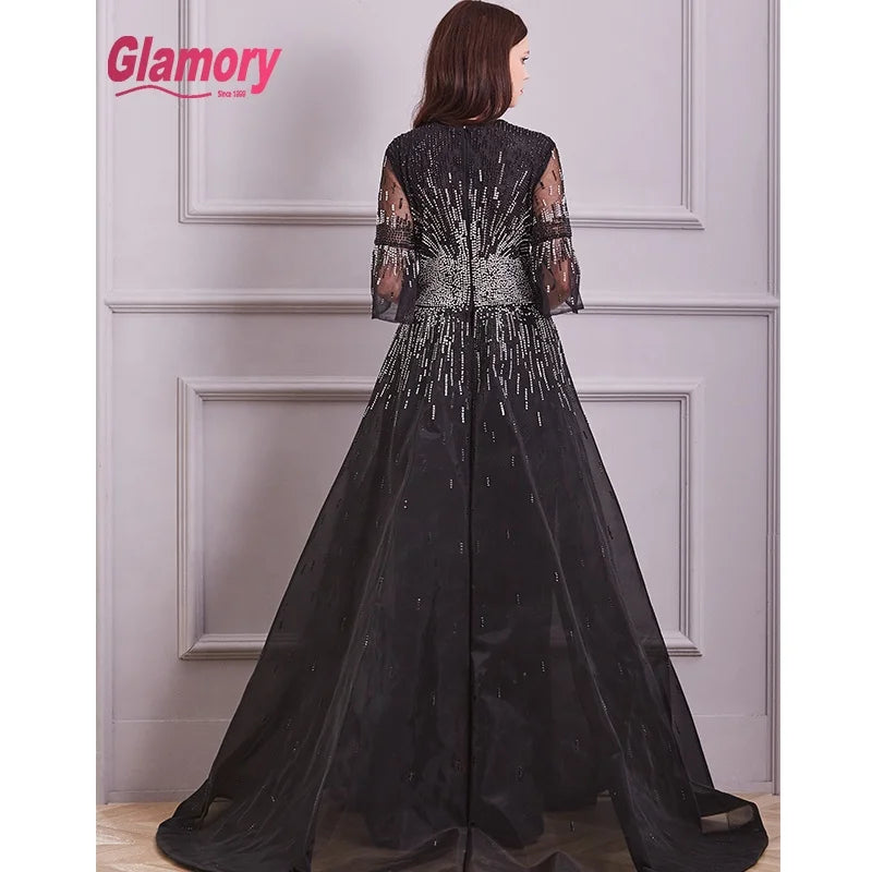 Black Plus Size Prom Gowns Handmade Beaded Women Evening Dress With Great Price