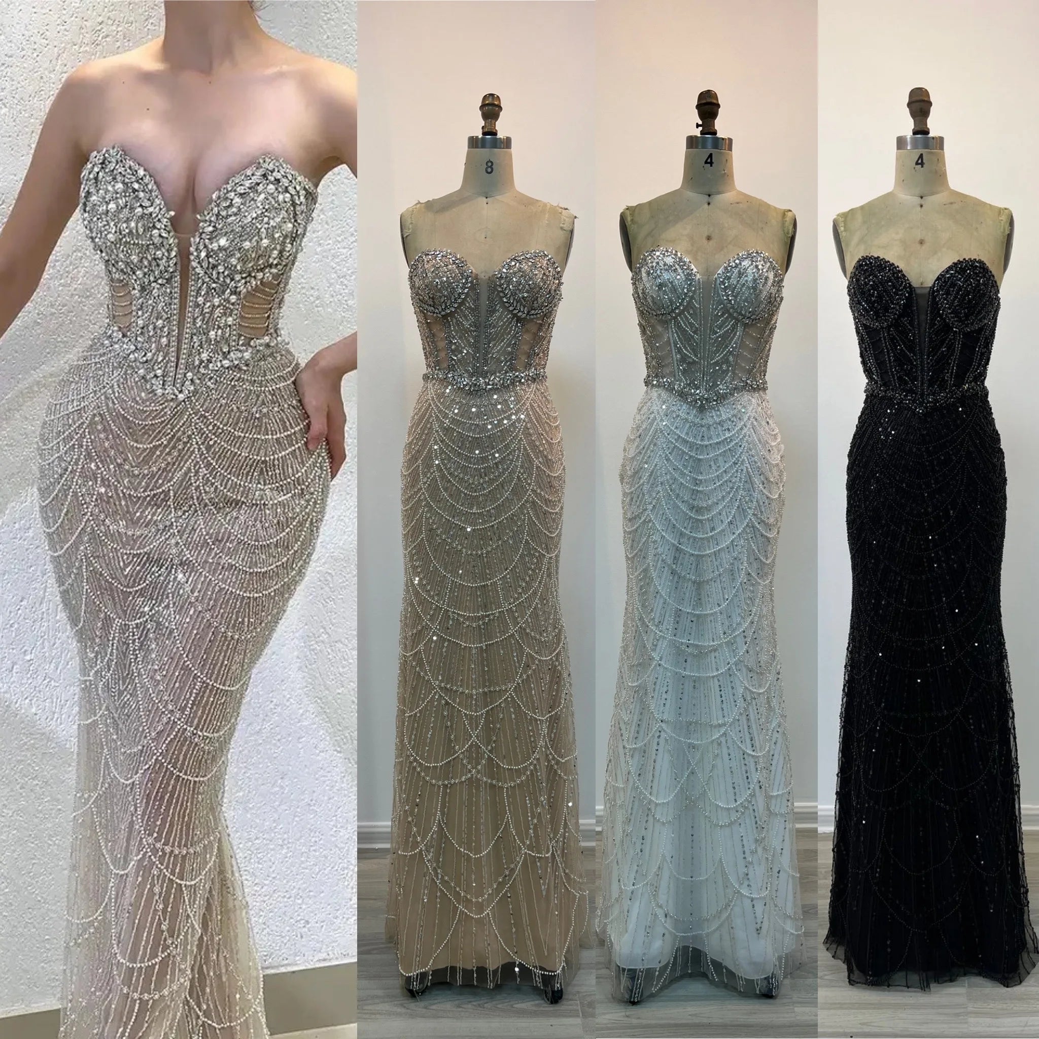 Luxury Dubai Mermaid Crysta Rhinestones Nude Evening Dresses Elegant Sweetheart Beaded Arabic Women Wedding Party Gowns