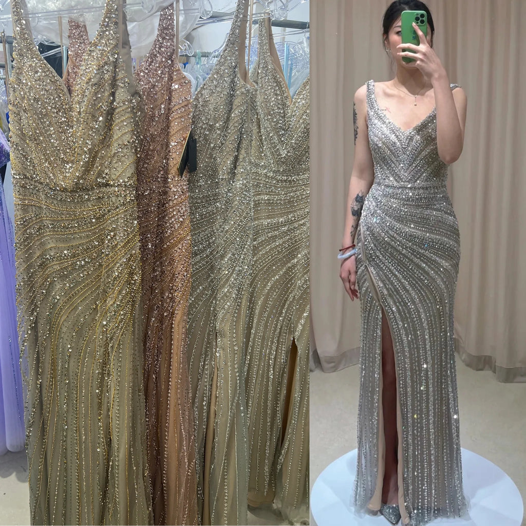 Sexy Mermaid Evening Dresses Spaghetti Straps Side Slit Sleeveless Floor Length Women Formal Dress for Special Events