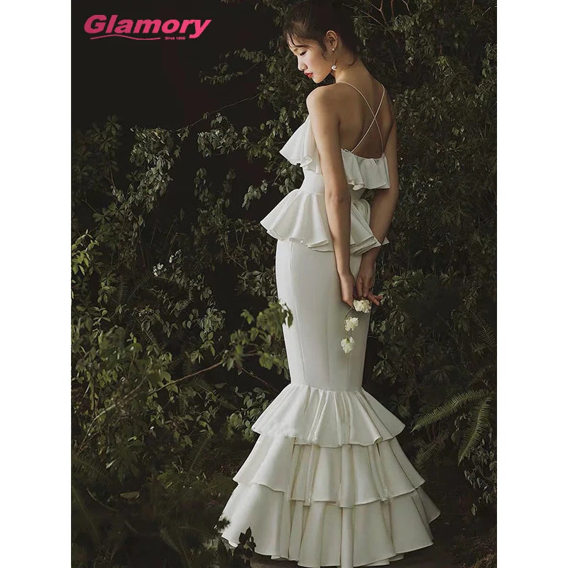 Sexy Mermaid Dresses Sweetheart Spaghetti Strap Bridal Gown Ruffles Wedding Dress