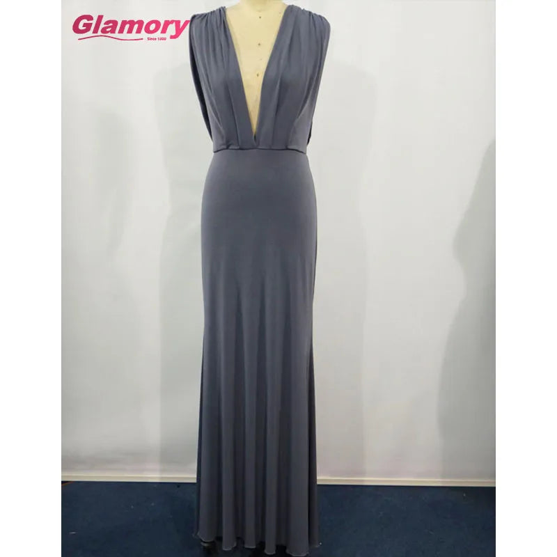 Gray Fashion Party Sleeveless Deep V Sexy Evening Bandegage Long Maxi Dress for Woman