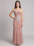 Pink Luxury Gorgeous Mermaid Prom Evening Gown Embellished With Stunning Beaded Embroidery and Elegant