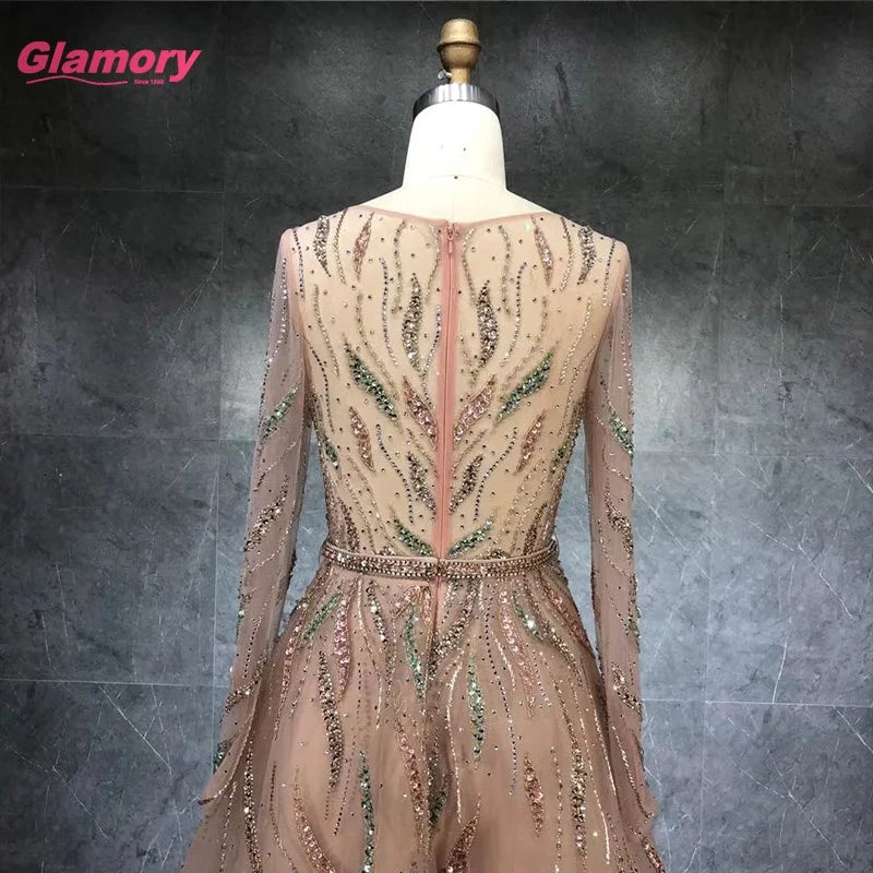 2021 New Fashion O-Neck Full Sleeve Ball Gown Colourful Beading Party Prom Dress for Women