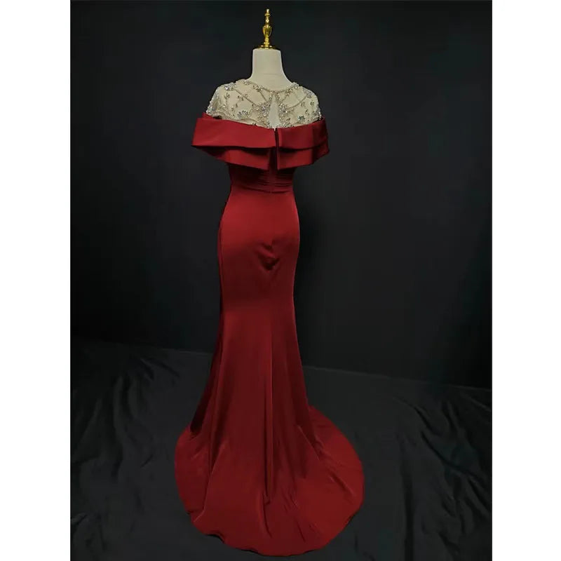Red Banquet Evening Dress Fashion Party Long Evening Dress Elegant Slim Sexy Fishtail  Party  Dress