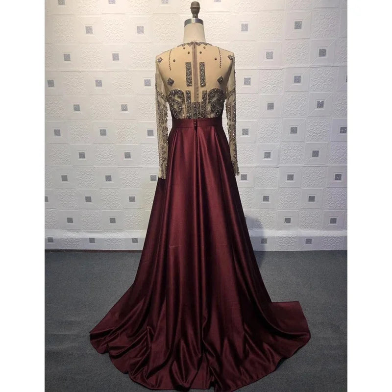 2021 New Arrival  High Quality Elegant Full Sleeve Beading Evening Dress Long Formal Party Wear