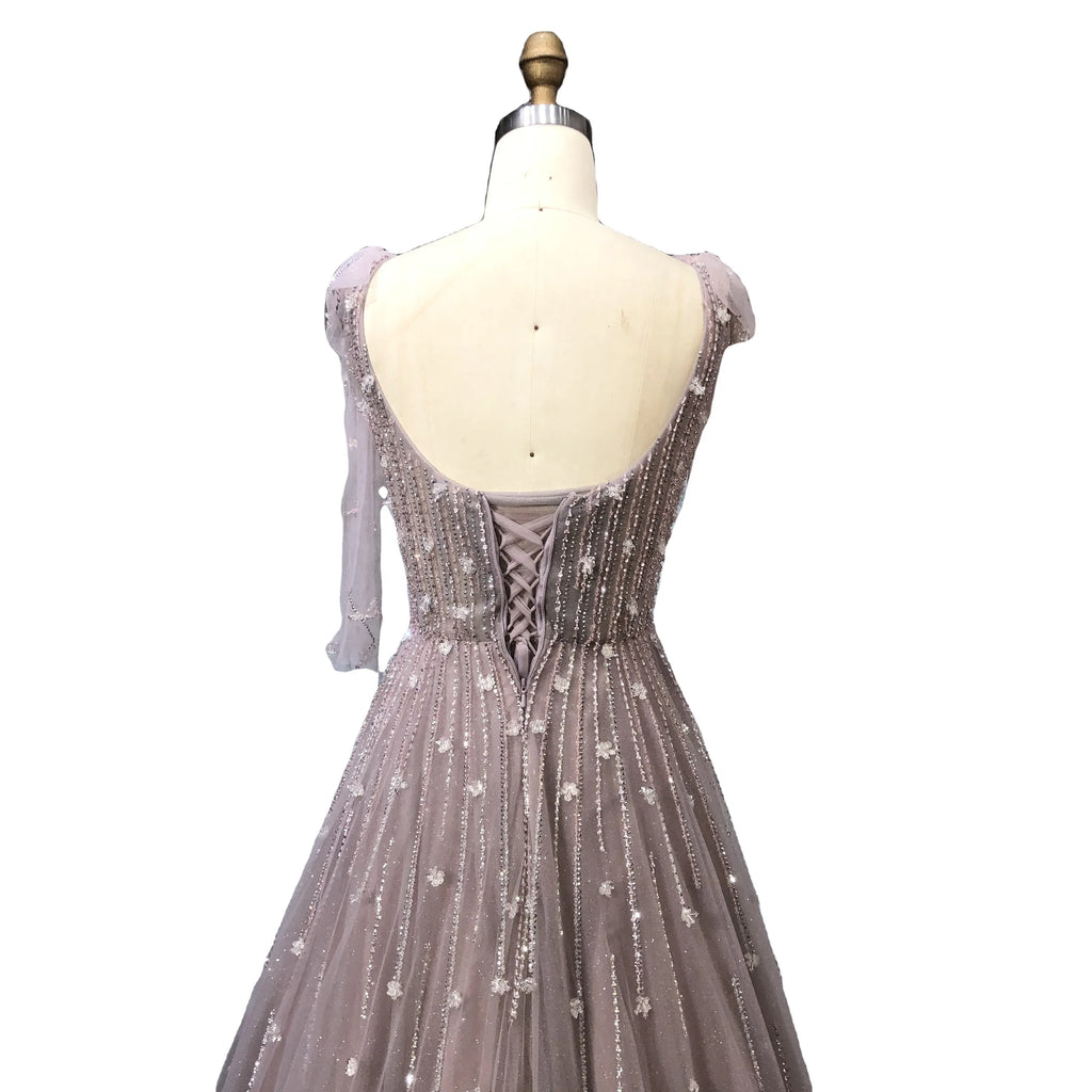 New Style Gorgeous A-line Glitter Tulle Evening Dress Spaghetti Strap With Bow Decoration Crystal Beading Party Gowns