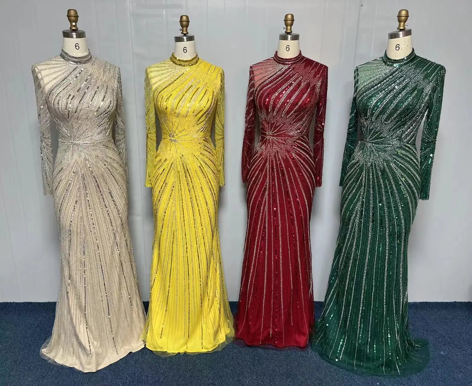 NEW 2022 Long Sleeves Evening Dresses Muslim Beaded Mermaid Real Picture Dinner Party Gowns