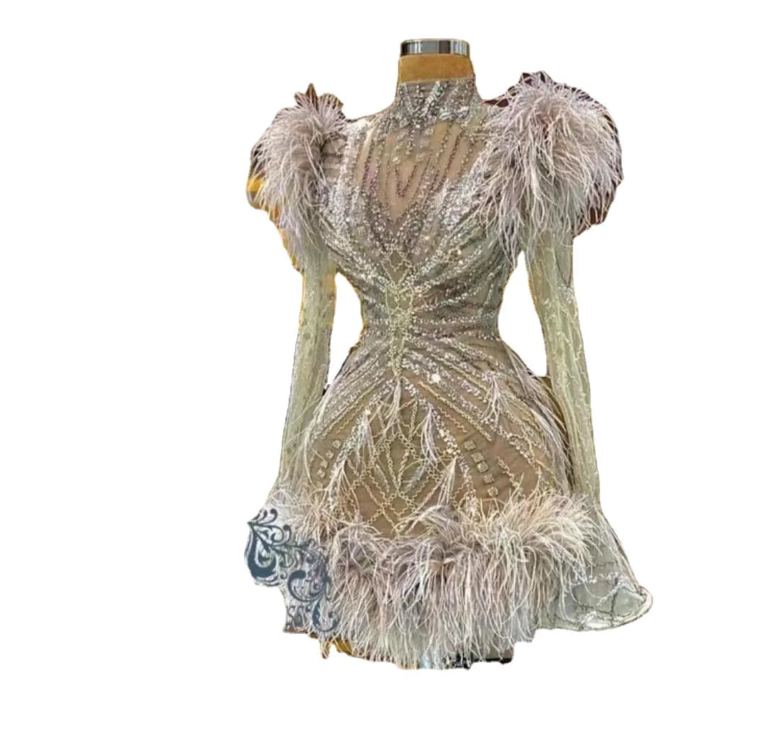 Luxury Feather Sexy Beaded Shiny Rhinestone Nightclub Breast Jewelry Rhinestone Sexy Body Dress