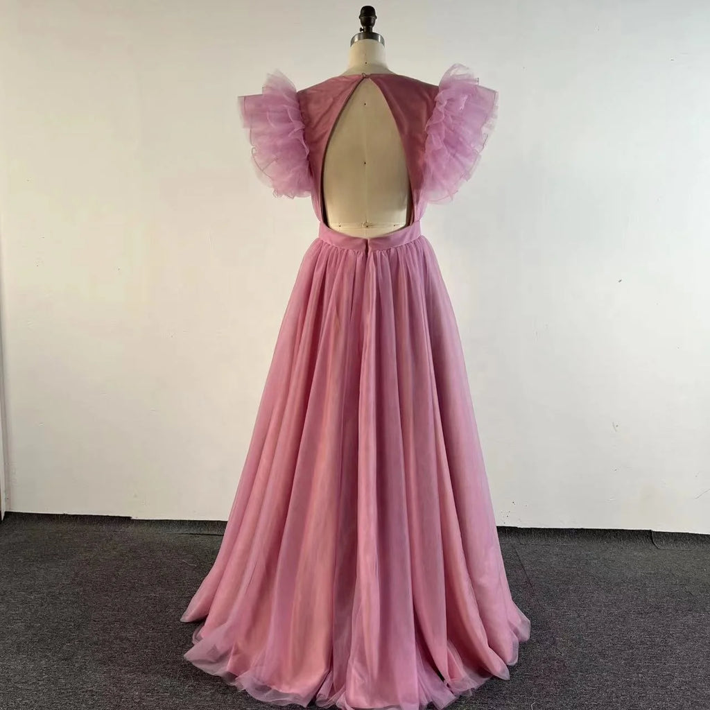 Fuchsia Sexy Split Long Tulle Women Prom Dress A-line Summer Elegant Evening Birthday Party Gown