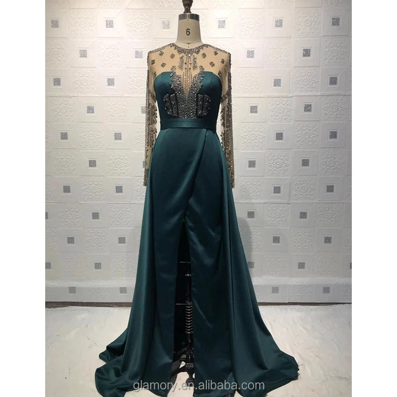2021 New Arrival  High Quality Elegant Full Sleeve Beading Evening Dress Long Formal Party Wear