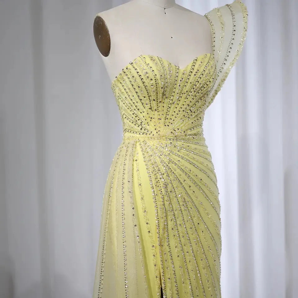 2025 Green Mermaid Beaded Evening Dresses Formal Party Gowns for Women Wedding One Shoulder Side Split Prom Dress