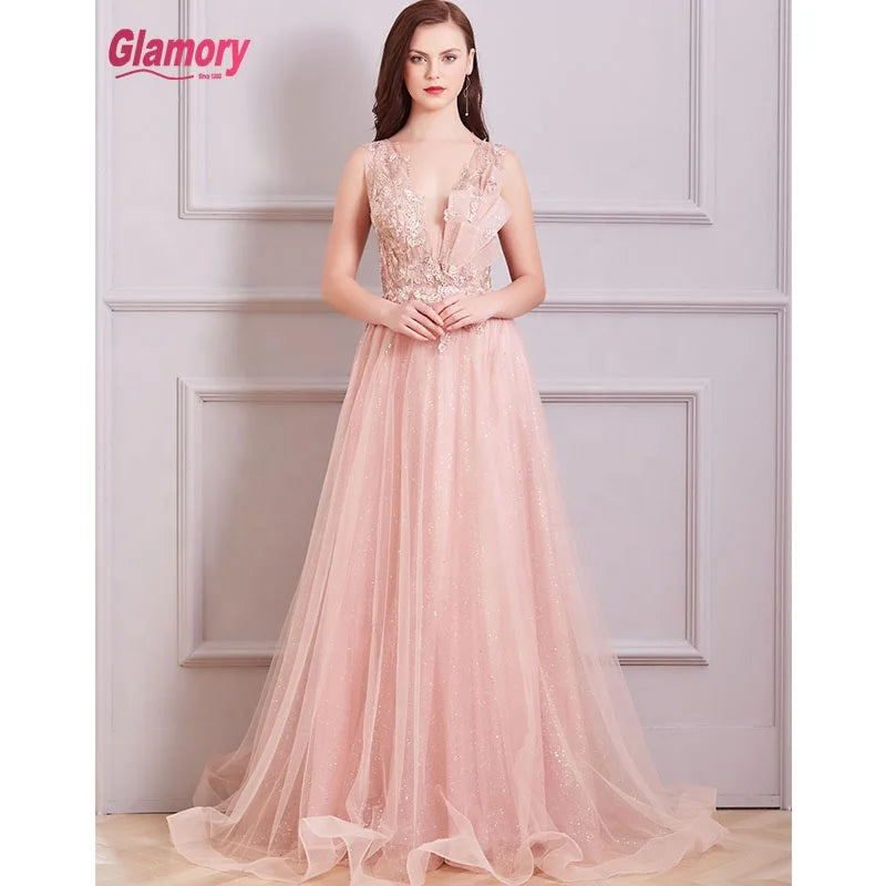 New Women Dresses Deep V Neck Slim Evening Dress Long Lace Dress