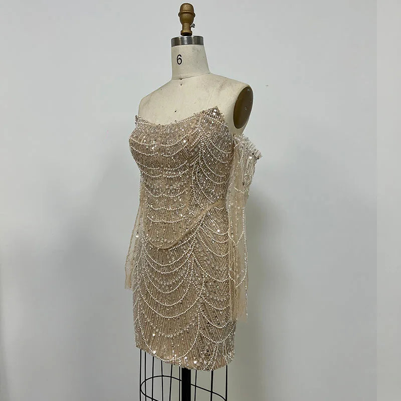 Luxury Dress Women Celebrity Party Wear Long Sleeve Beaded Evening Dresses Gowns