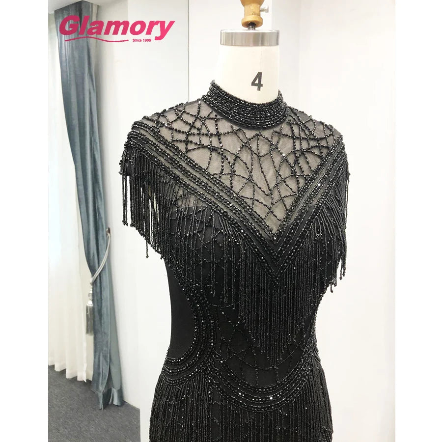 Black 2020 NEW Design From Turkey Sexy Beading High Neck Robe Soiree Long Prom Mermaid Evening Dress