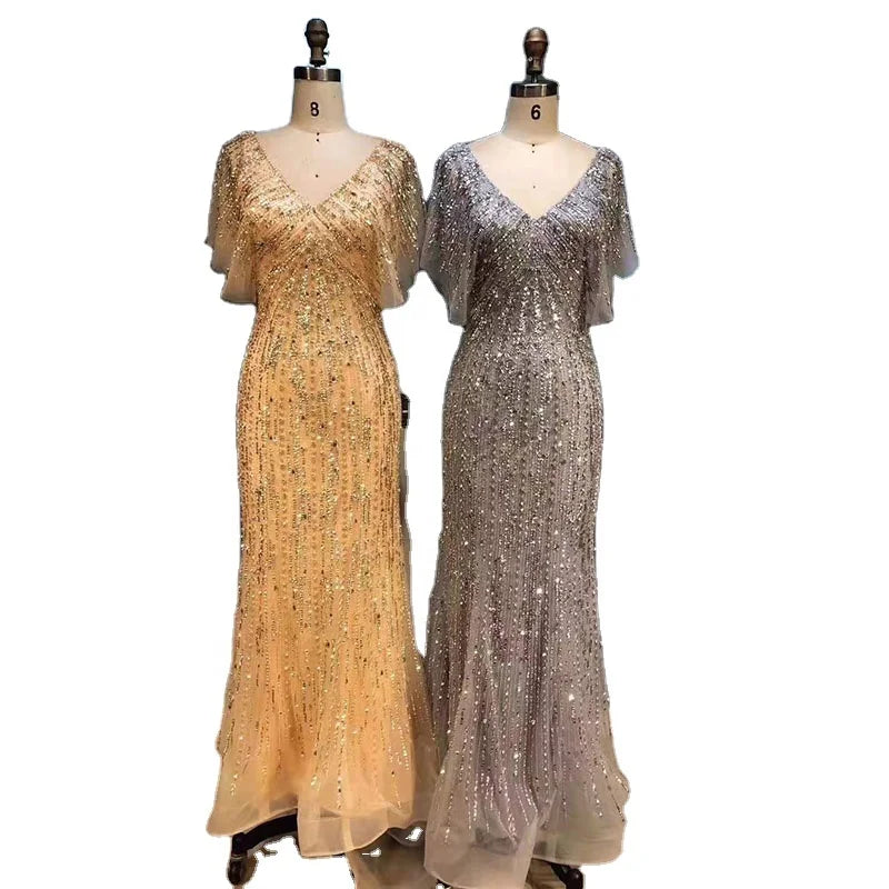 Luxury Sparkle Sexy V-Neck Mermaid Elegant for Women Party Evening Dresses Gowns