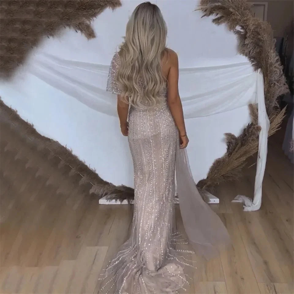 Green Party Dress Aso Ebi Crystals Mermaid Prom Dress With Split Side Long Evening Formal Prom Dresses Gowns