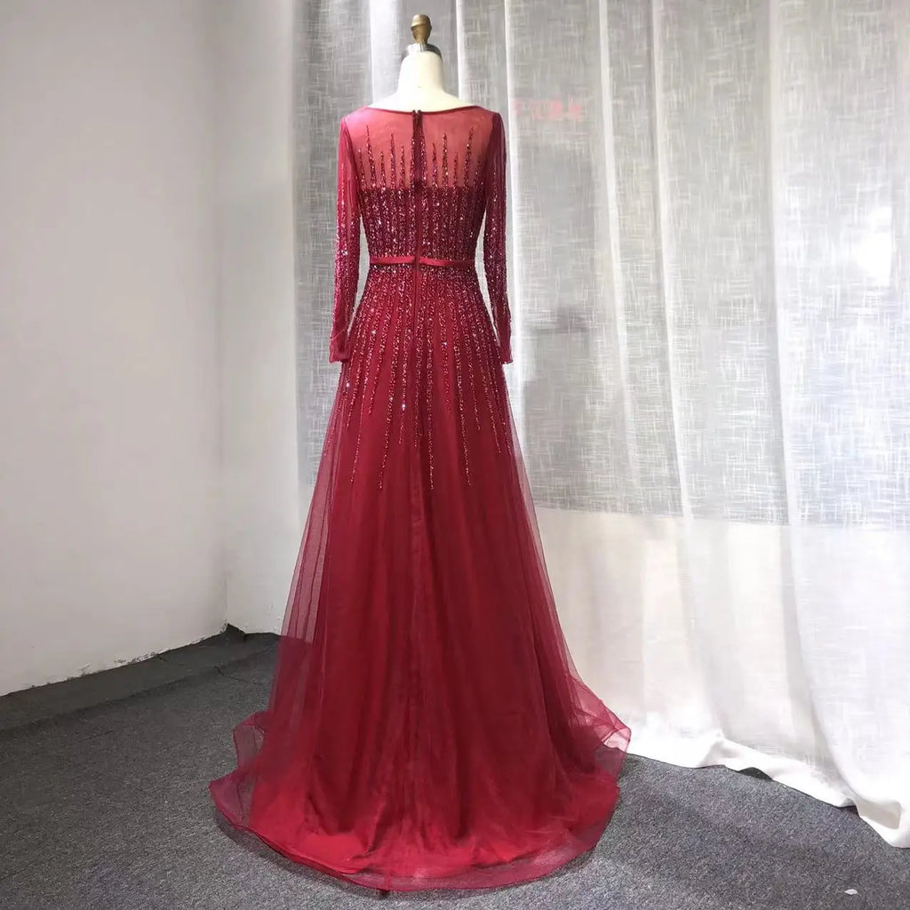 Elegant Muslim a Line Beaded Luxury Dubai Long Evening Dresses Gowns 2024  for Woman Wedding Party Dress