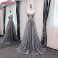 Gray Beading Sparkly Prom V Neck Elegant European Style A-Line Charming Evening Dress