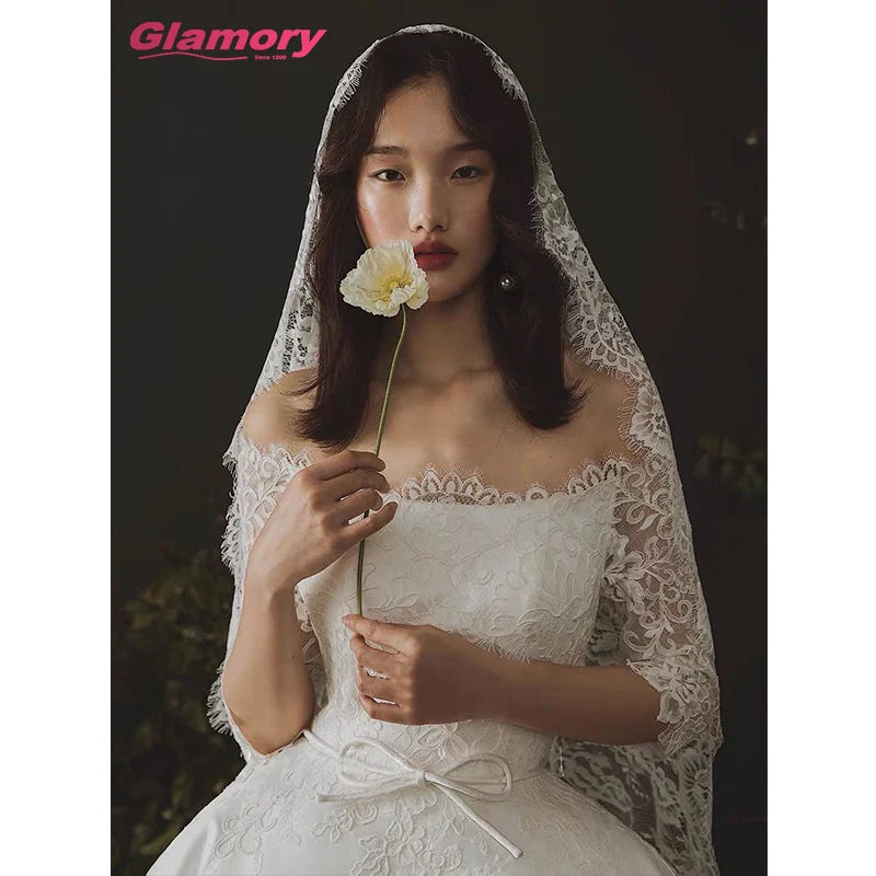 White Off Shoulder Gowns High Quality Lace Long Sleeve Plus Size Satin Wedding Dresses