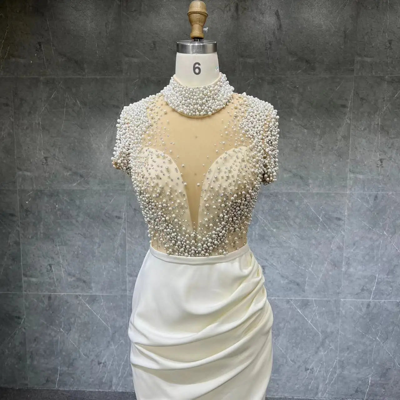 New Arrival Vestido De Novia Pearl Split Wrapped Evening Dress High Neck Beading Dress for Women Formal Gowns