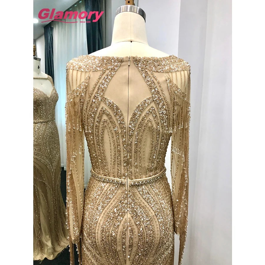 2020 Dubai Turkish Aibye Handwork Maxi Evening Long Sleeve Sparkly Robe De Soiree Prom Dress Formal Gowns for Woman