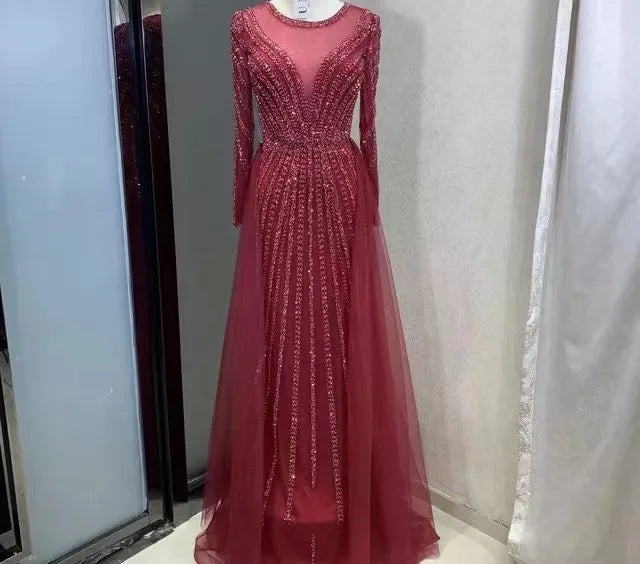 2022 Plus Size Women Evening Dress Long Sleeve Slim Solid Colour Elegant Gown Wholesale Price Evening for Women