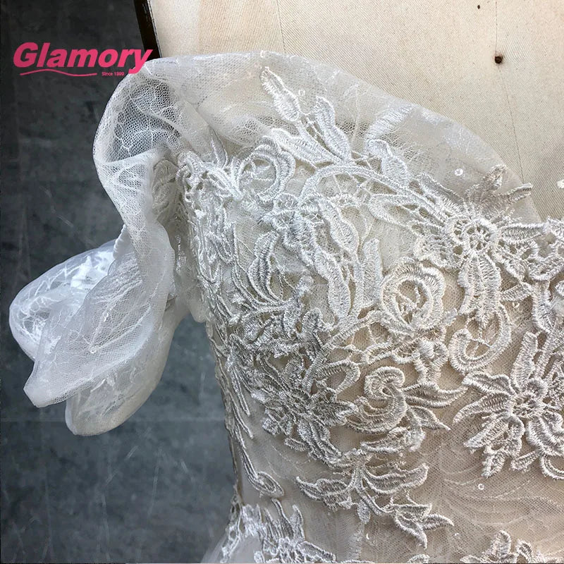 Sexy Off Shoulder A-line Beach 3D Lace a Line Garden Wedding Gown Dress Bridal