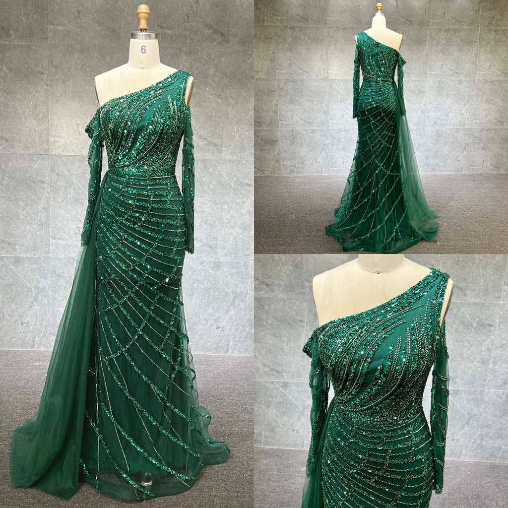 NEW 2023 One Shoulder Luxury Dubai Evening Dress Arabic Mermaid Prom Formal Dress for Wedding Party