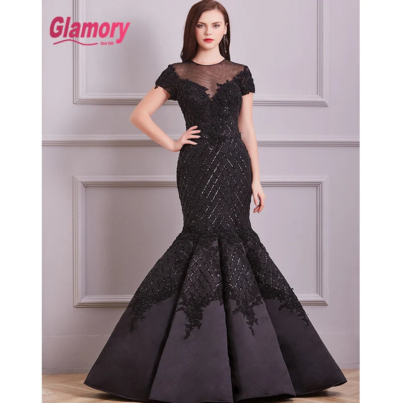 Black New Design Evening Dresses Luxury Beaded Mermaid Prom Dress Lace Dress